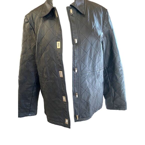 Vintage Dialogue QVC Style Diamond Stitch Black Leather Jacket Women’s M - Picture 14 of 15